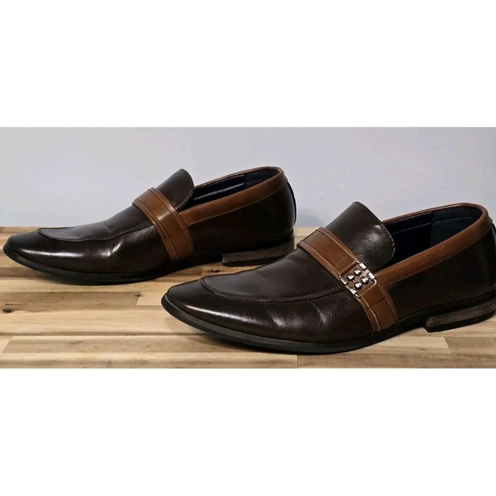 Faranzi Woody Men's Faux Tan/Brown Leather Loafers‎ Size 10.5M Church Dress City